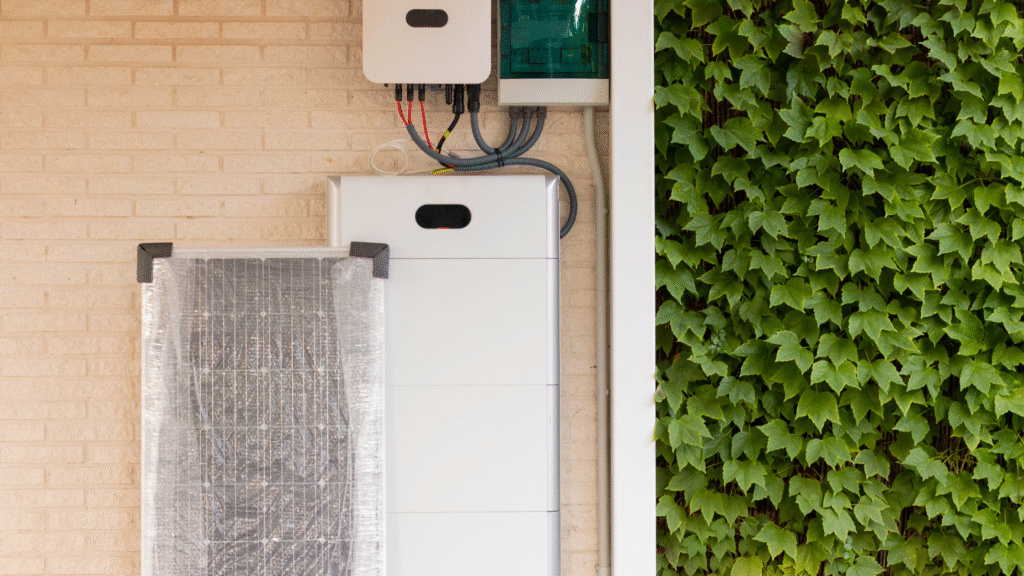 Home solar battery storage and inverter system installed for clean energy and backup power